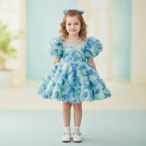 Robe anniversaire fille rosace bleu