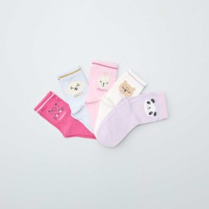 Lot de 5 paires de chaussettes colorées Rose/bleu/blanc