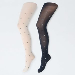 Lot de 2 collants légers imprimés BLEU MARINE/BLANC