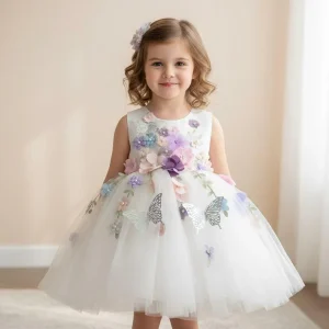 Robe anniversaire enfant fille jardin papillon