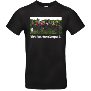 1 TEE SHIRT NOIR B&C 100% COTON PREMIUM 190 Gr PERSONNALISÉ « VIVE LES VENDANGES »
